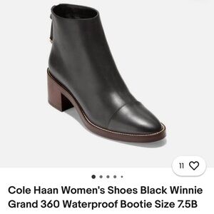 Cole Haan Women's Shoes Black Winnie Grand 360 Waterproof Bootie Size 7.5B